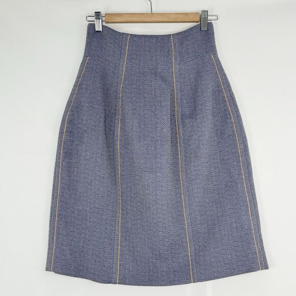 Marni Made in Italy Blue A-Line Skirt Size 36, USA 0 Contrast Stitch Zip Back - Picture 1 of 16